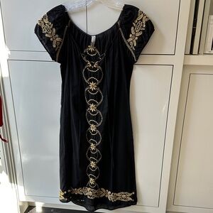 Cake Black Midi Dress with Gold Embroidery